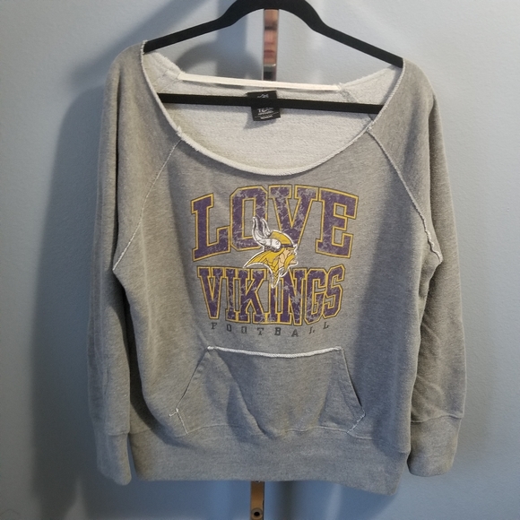NFL Tops - NFL Team Apparel Vikings Minnesota Football Boatneck Sweatshirt Gray Women's XL.